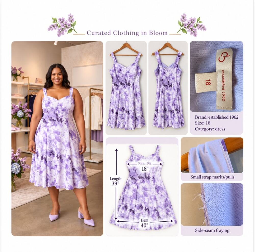 Established 1962 Purple Floral Fit & Flare Midi Dress Size 18